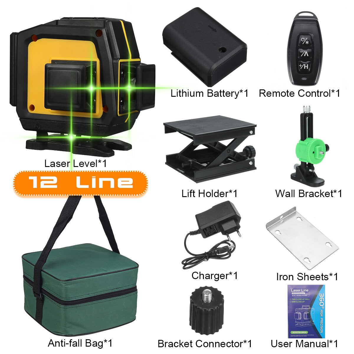 16/12/8 lijnen 4d groene laser niveau 360° horizontale en verticale cross zelfnivellerende meting super laserstraal