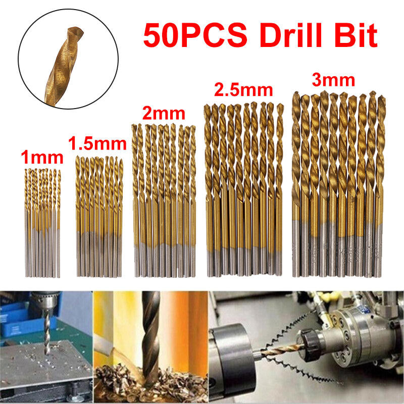 50 stuks titanium coated high speed steel twist drill bit 1/1.5/2/2.5/3mm twist drill bit houtbewerking