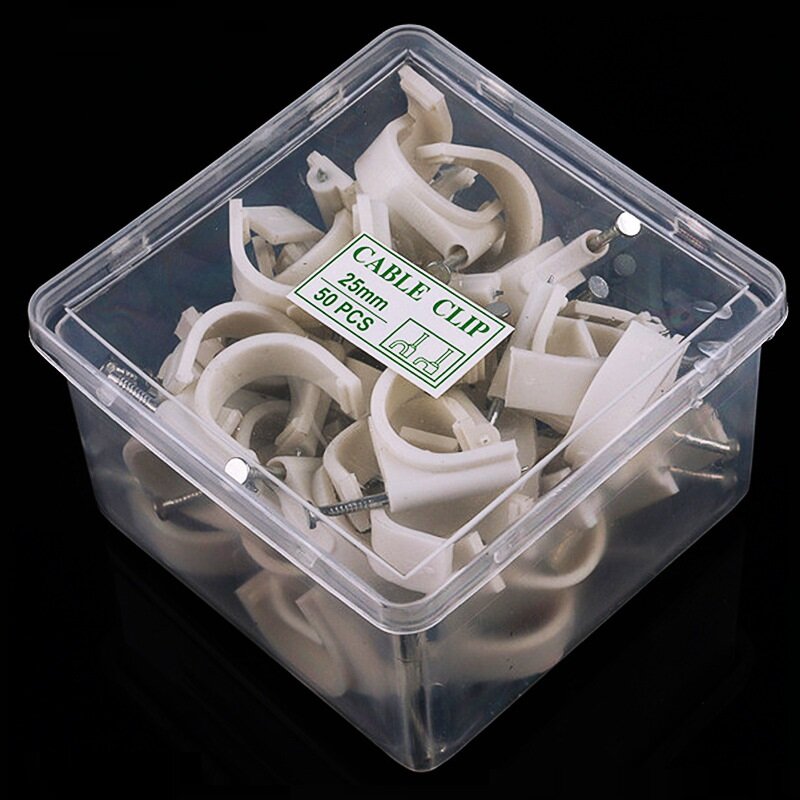 hord 50/100 stuks 3.5-25 mm netwerkkabelnagels stalen nagels netwerkkabelgoot lijnclips subklemmen met plastic doos