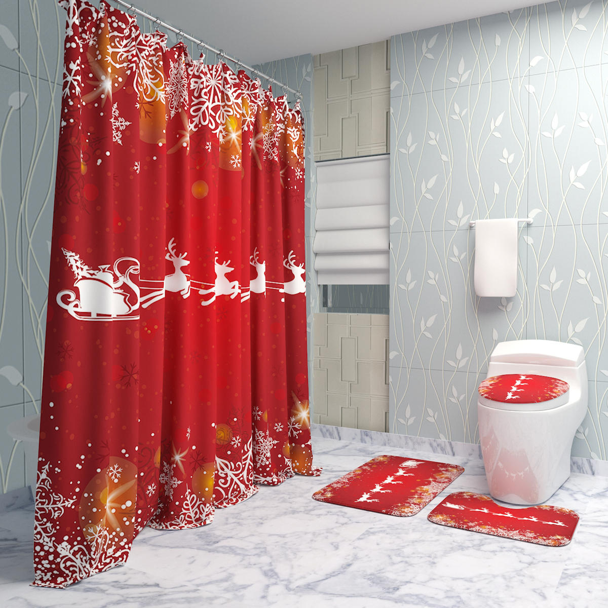 kerstversiering 180x180cm douchegordijn mat badkamer antislip tapijt tapijt