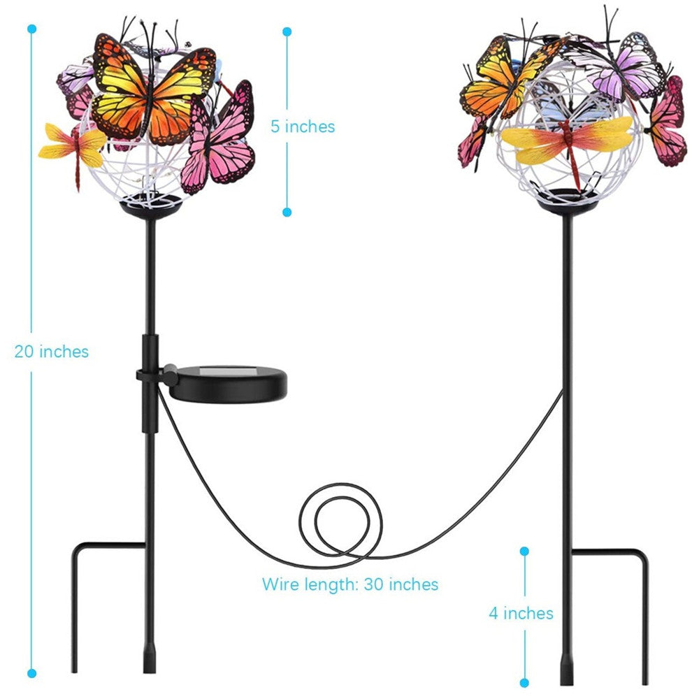 2 stuks zonne-verlichting buiten vlinderlicht transparante buis tuin decoratieve zonne-paallamp met vlinders decor aangedreven waterdicht voor tuin tuinpad