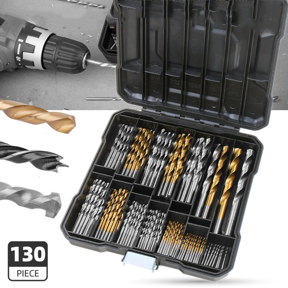 100/130 stuks hss spiraalboor set titanium gecoate boren houtbewerking steenboor voor hout staal