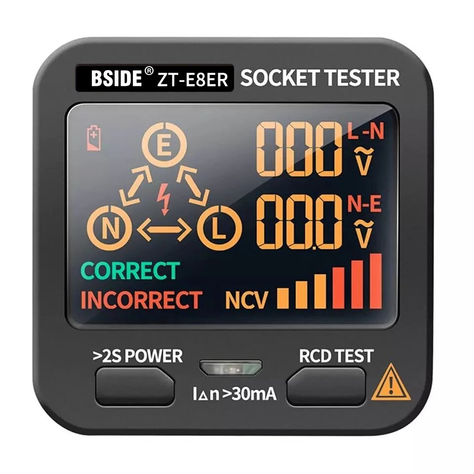 bside zt-e8 lcd socket-tester kleurenscherm voltage outlet tester auto electric circuit polariteit stekkerschakelaar: