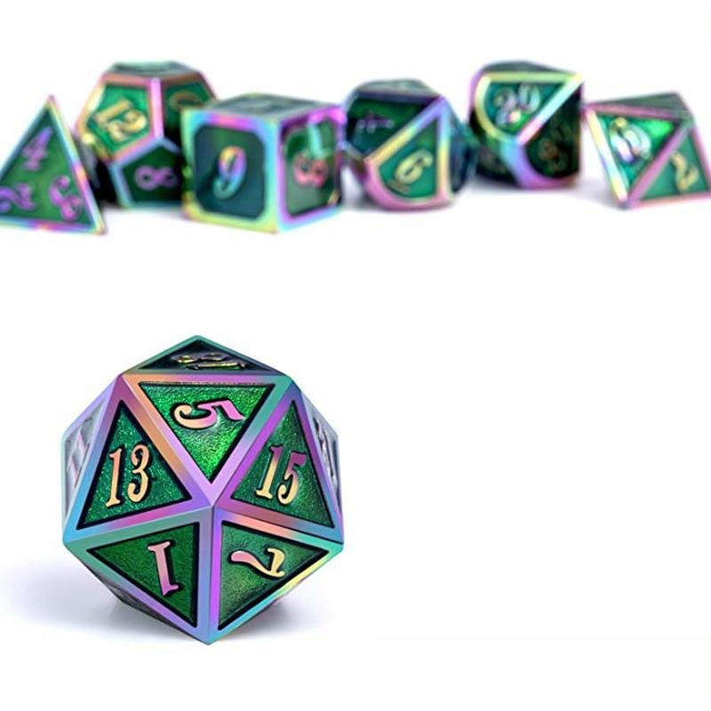 7 stuks/set regenboog rand metalen dobbelstenen set met tas board rollenspel draken tafel game bar party game dobbelstenen hobby speelgoed gift