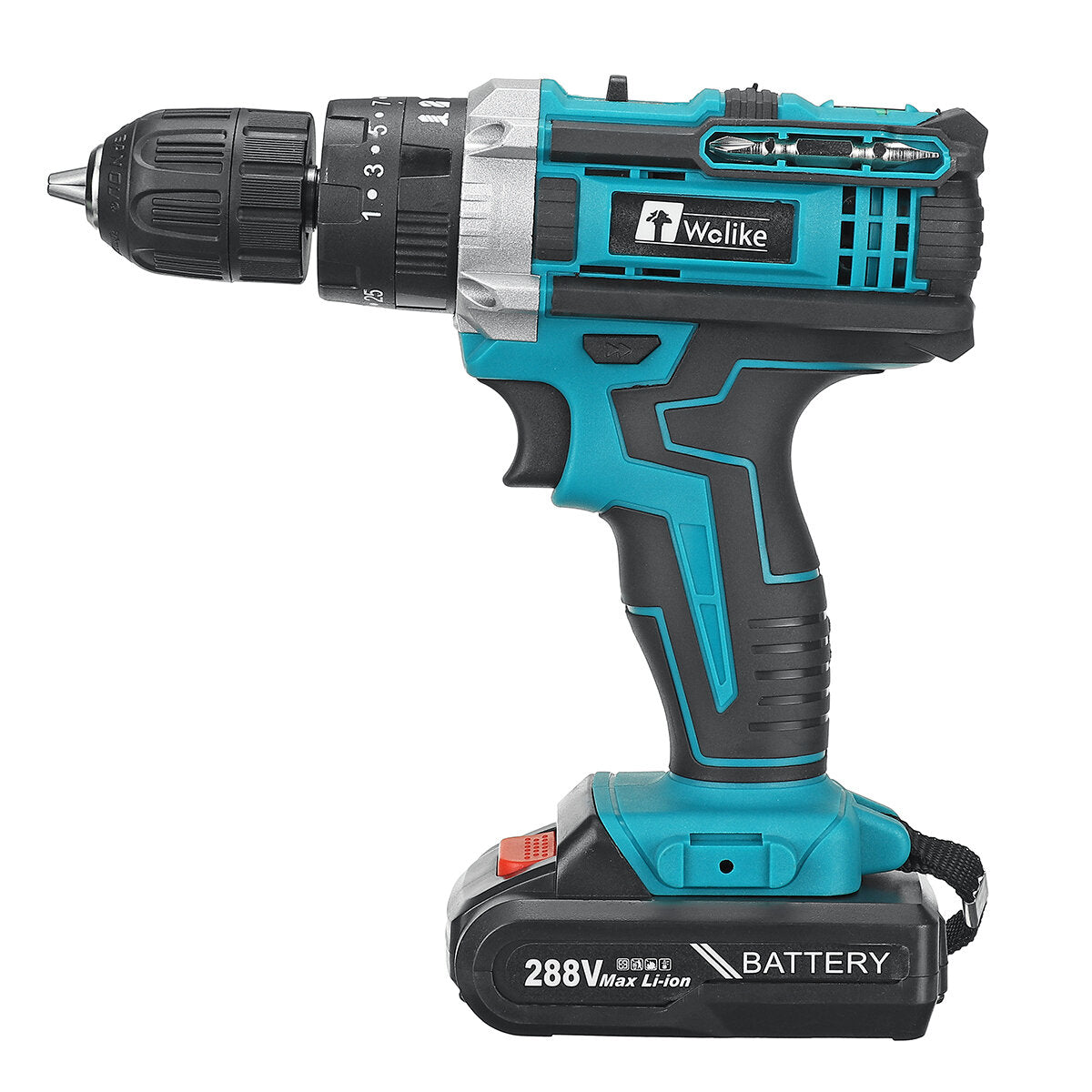 wolike 288vf 10mm elektrische boor 25 + 3 koppel aanpassing schakelaar traploze snelheid w/1 st/2 st batterij au/eu/us plug