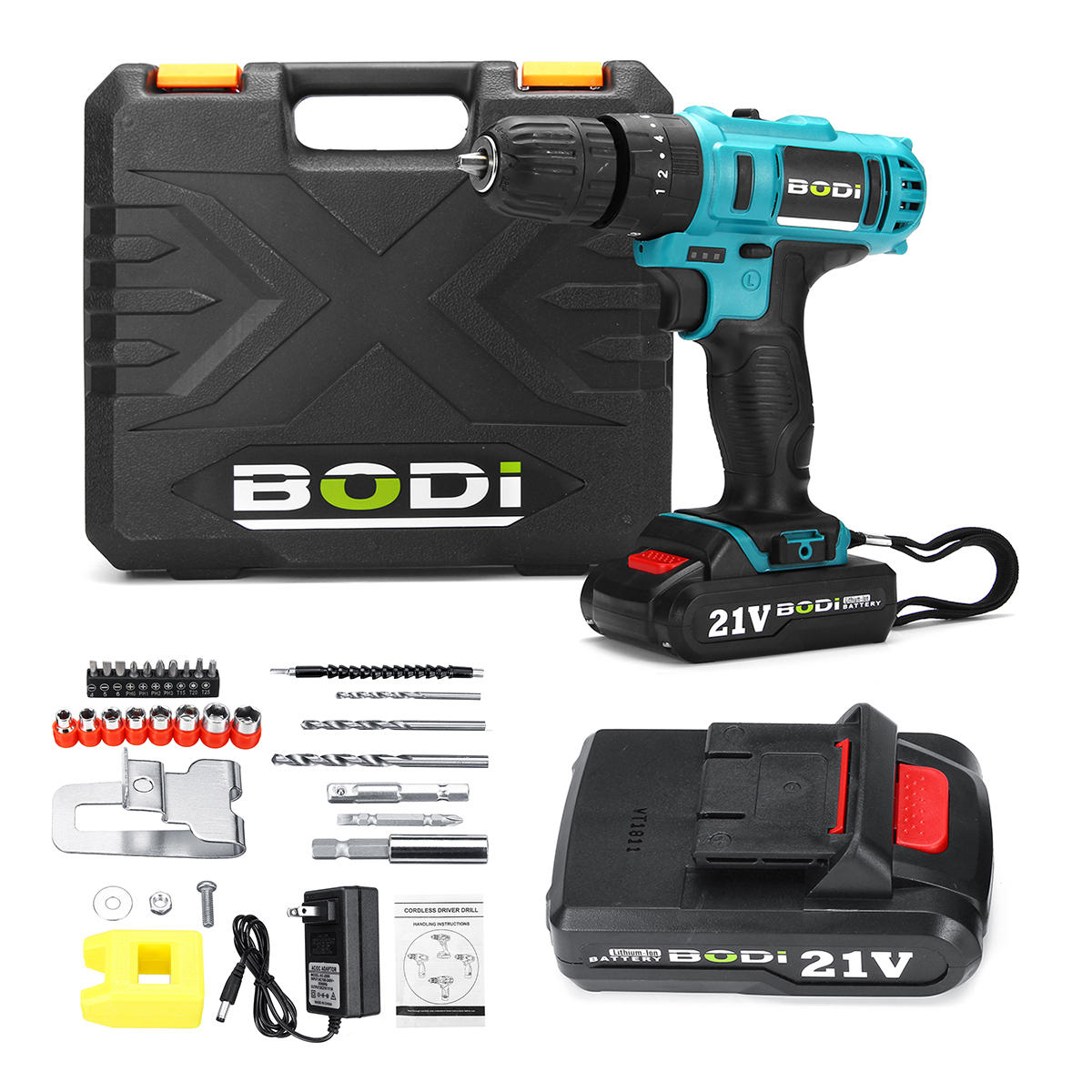 21v 2-speed elektrische draadloze boormachines kit 3/8 schroevendraaier met 1 of 2 batterij