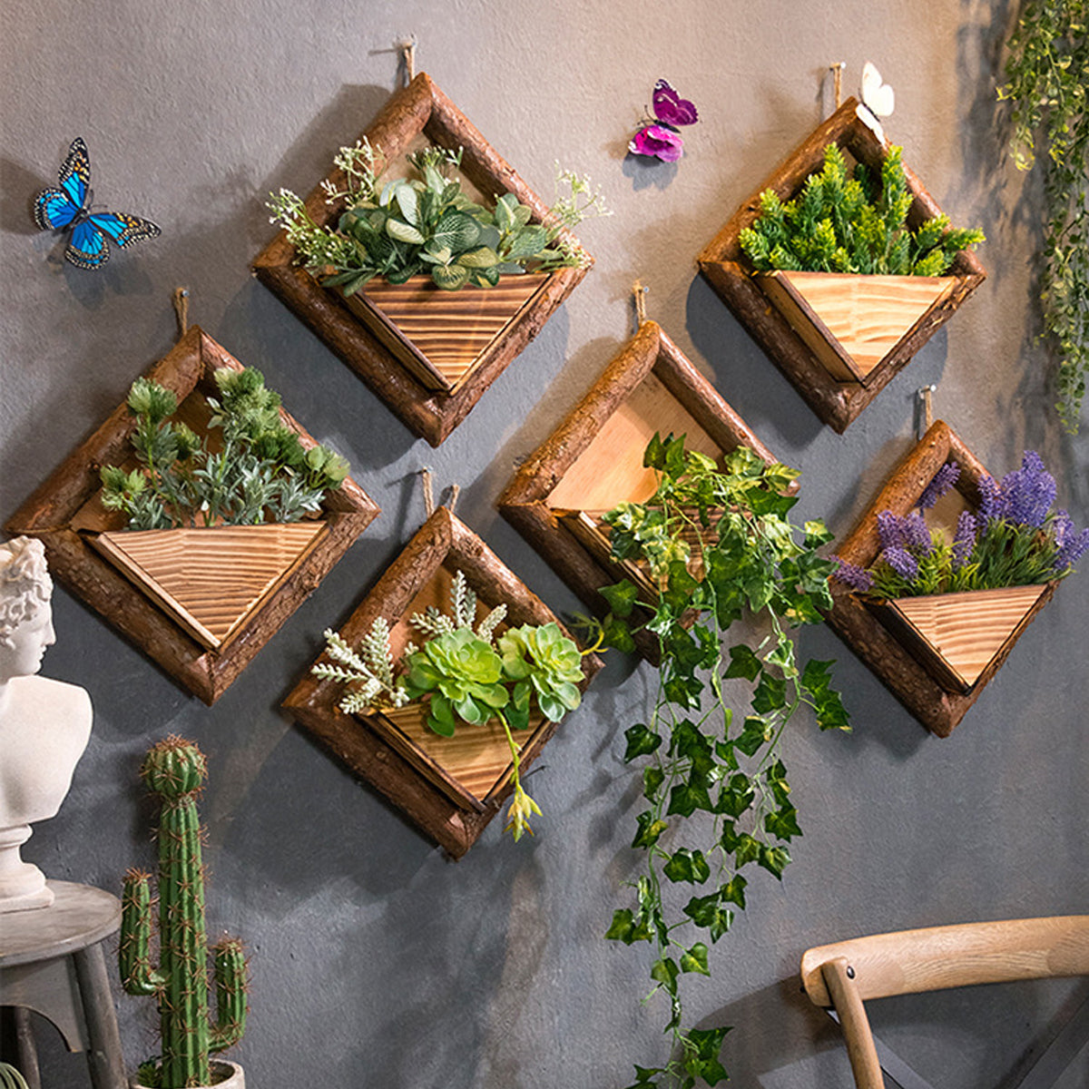 houten wandmontage hangrek opberg plank plant bloemdecoratie