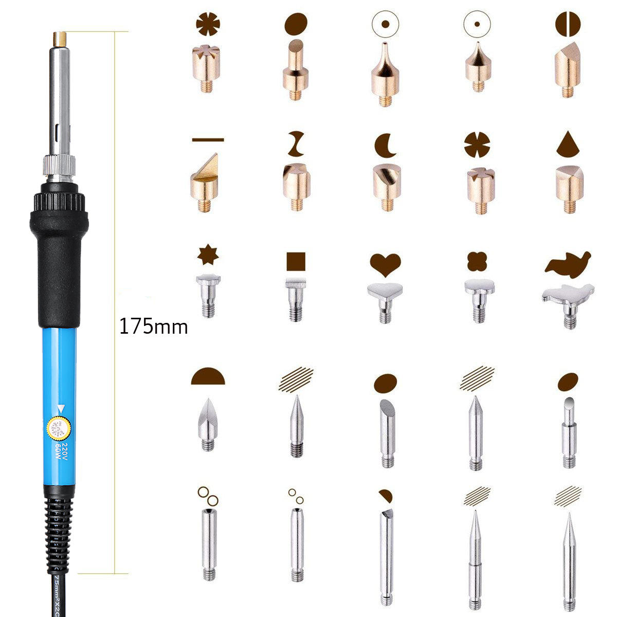 60 stuks 60w houtgestookte pen set tips stencil soldeerbout gereedschap pyrography ambachten kit