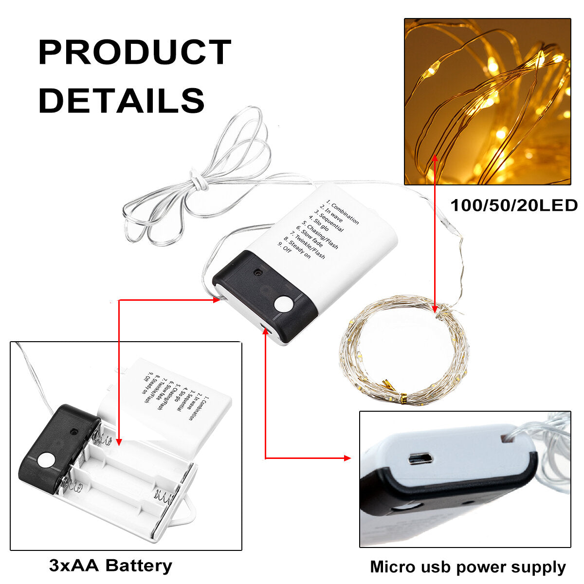 2/5 / 10m 100led usb batterij aangedreven fairy string light met afstandsbediening xmas party