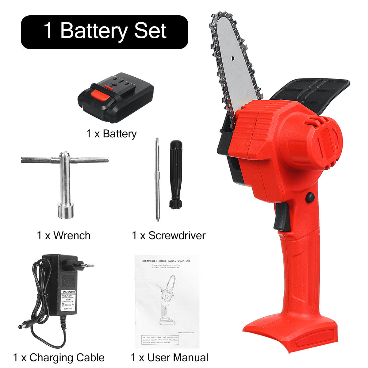 1600 w 21 v 4 inch oplaadbare elektrische kettingzaag handheld houtbewerkingssnijder met 1/2 stuks batterij