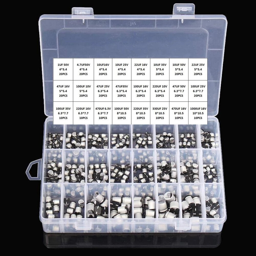 1uf ~ 1000uf 6.3v-50v 400 stuks 24 waarde smd aluminium elektrolytische condensatoren assortiment kit