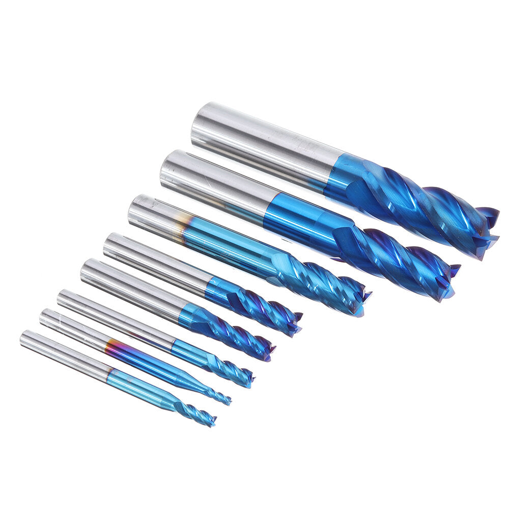 8-delige blauwe naco 2-12 mm 4-fluiten carbide-frezenset hrc50 wolfraamstaal freesgereedschap