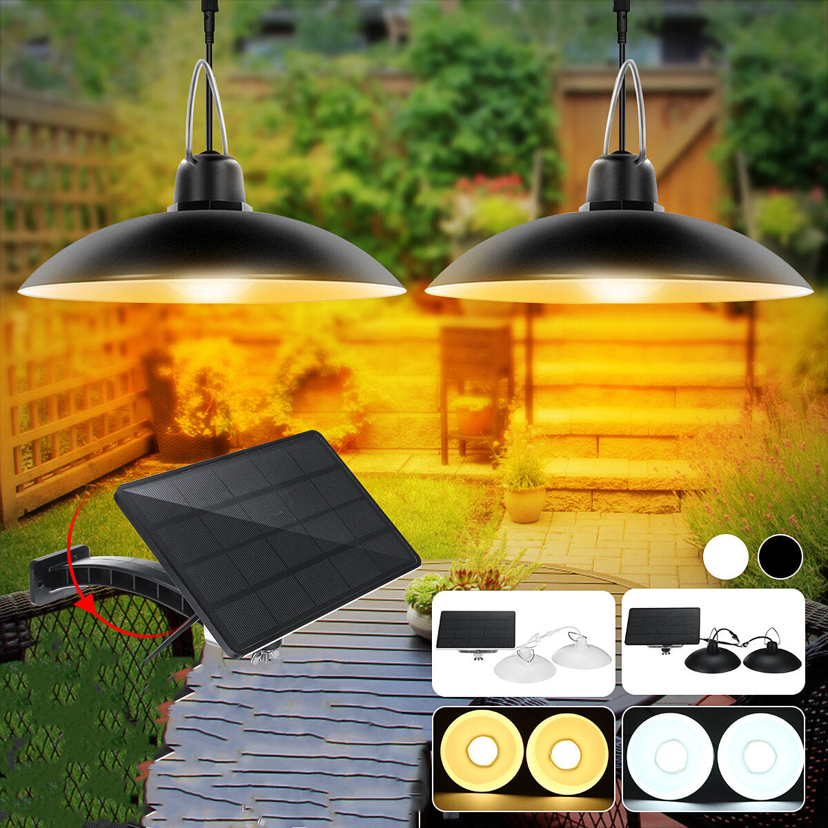 double head led solar light ip65 waterdichte outdoor garden hanglamp voor home park street yard