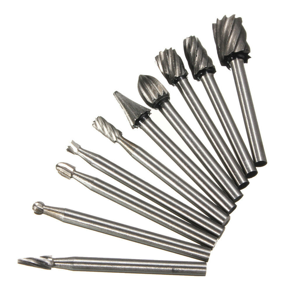 10 stuks 1/8 inch schacht frezen roterende bestand bramen bit set houtsnijwerk raspen frezen slijpkop