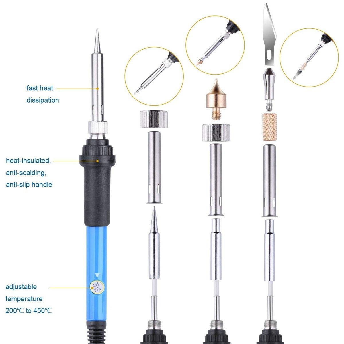 60 stuks 60w houtgestookte pen set tips stencil soldeerbout gereedschap pyrography ambachten kit