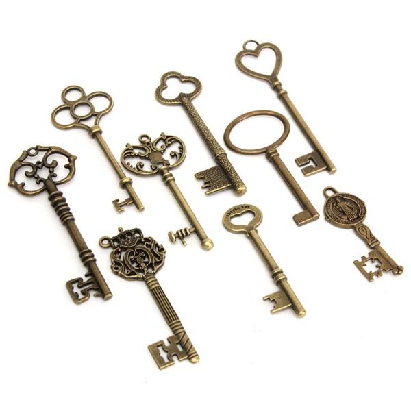 9 stuks antieke vintage skelet sleutels bronzen charm hangers voor dhz sieraden maken: