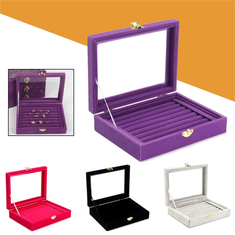 sieraden fluwelen houten ring display organisator geval lade houder oorbel opbergdoos