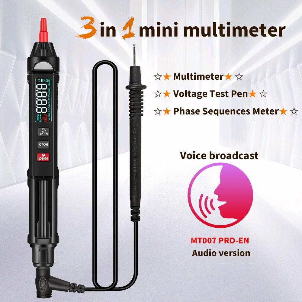 mt007/mt007 pro/mt007 pro-en true rms digitale multimeter + spanningstestpen + fasevolgordemeter 3 in 1 kleurenscherm spraakuitzending