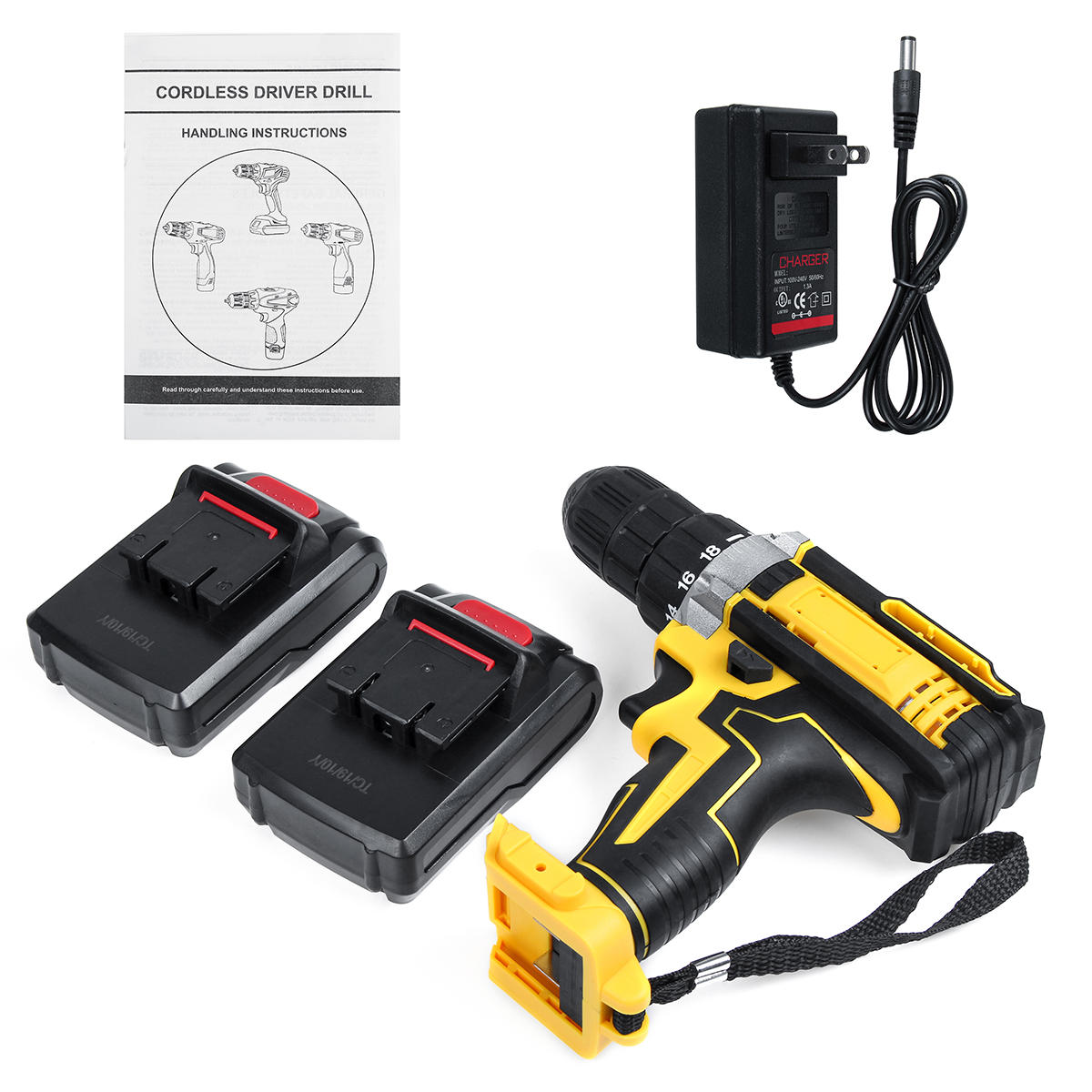48v 2 speed elektrische boor li-ion oplaadbare power handboor 18 gear met led werklamp vooruit/achteruit schakelaar functie