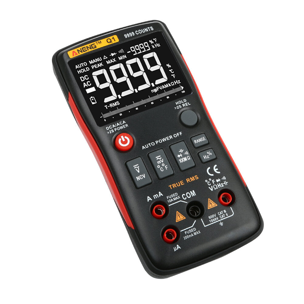 aneng q1 9999 counts true rms digitale multimeter ac dc spanning stroom weerstand capaciteit temperatuurtester automatisch/handmatig raging met analoge staafgrafiek
