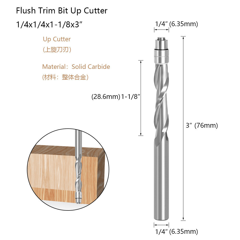 lavie 1 pc 6.35mm schacht vhm lager geleide twee fluit flush trim frezen houtbewerking frezen frees