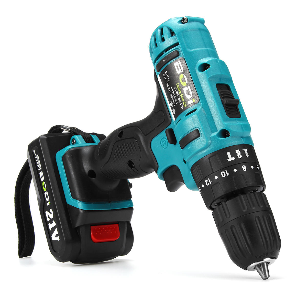 21v 2-speed elektrische draadloze boormachines kit 3/8 schroevendraaier met 1 of 2 batterij