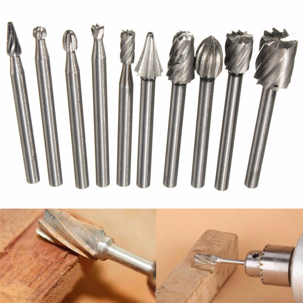 10 stuks 1/8 inch schacht frezen roterende bestand bramen bit set houtsnijwerk raspen frezen slijpkop