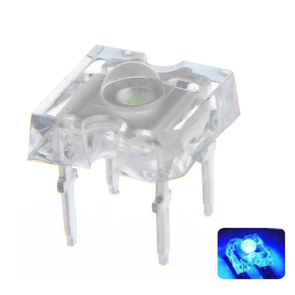 100 stuks dc3v 3 mm 4pin blauw transparante ronde lens lens clear bulb emitting led diode dhz lamp