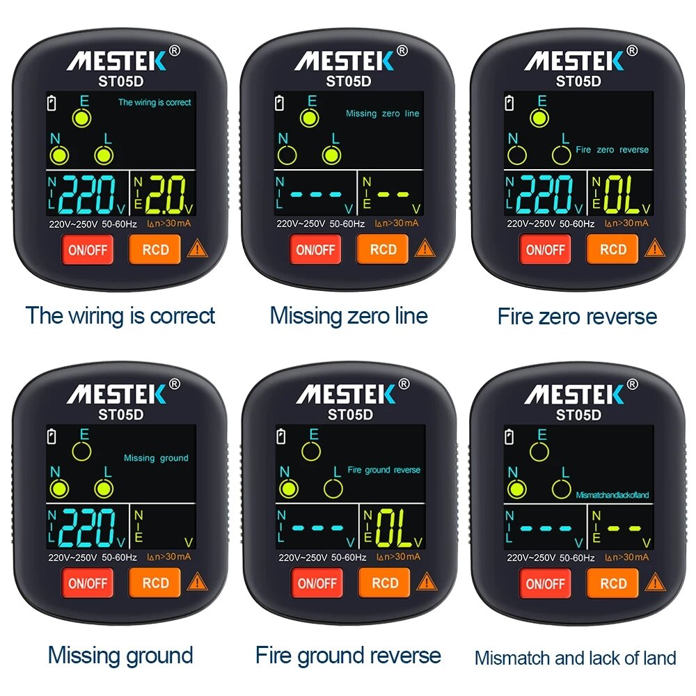 mestek socket-tester detector bedrading elektroscoop elektrische stekker kleurenscherm rcd veiligheidstest elektrische tester thuis socket-tester