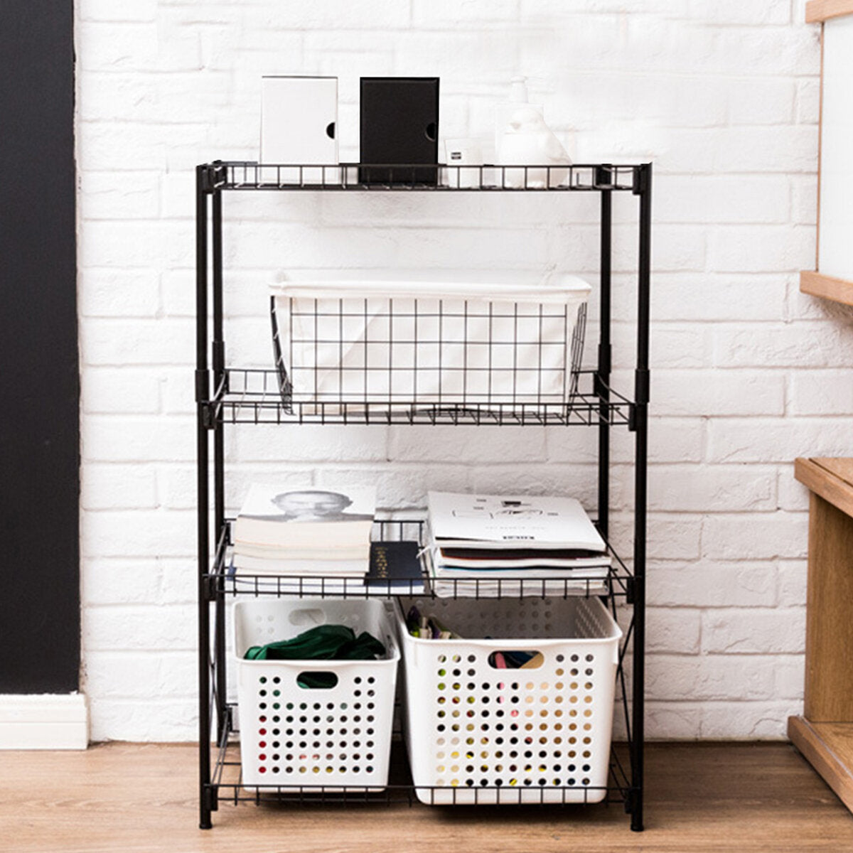 3/4 keuken opbergrek vloer meerlagige opbergrek huishoudelijk stalen frame mand opbergrek plank