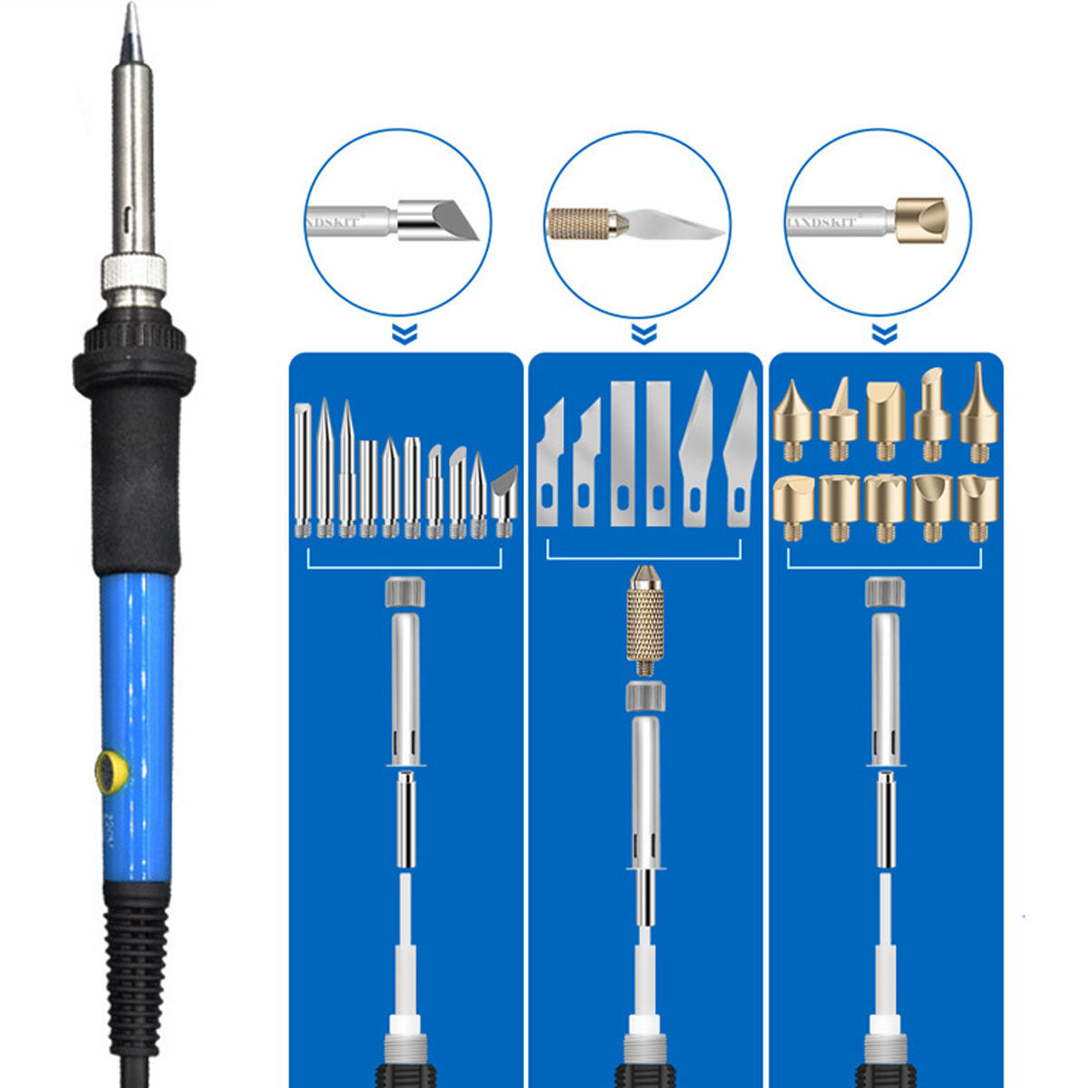 52 stuks 110 v 220 v 60 w houtgestookte pen set stencil soldeertips gereedschap pyrography kit