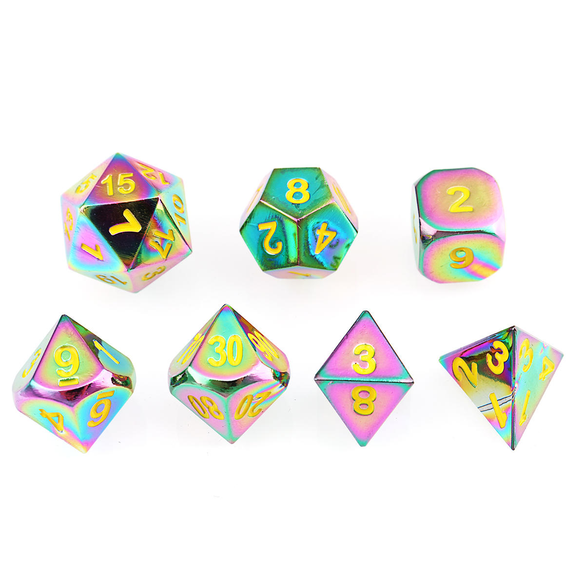 7 stuks reliëf heavy metal polyhedral dice dnd rpg mtg rollenspel met tas