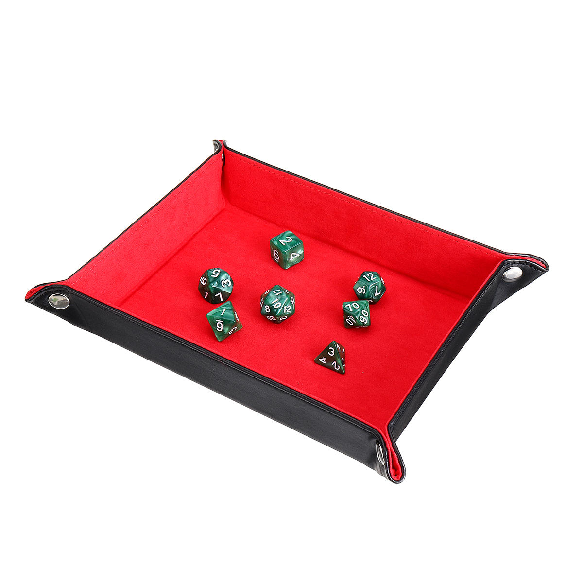 meerzijdige dobbelsteenhouder polyhedral dobbelstenen pu-leer opvouwbare rechthoekige lade voor rpg