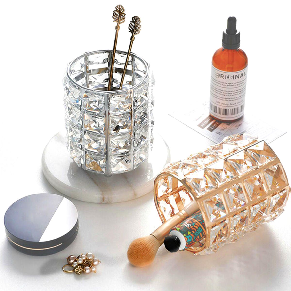 kristallen make-upborstel opbergemmer pennenhouder desktop case cosmetische organisator