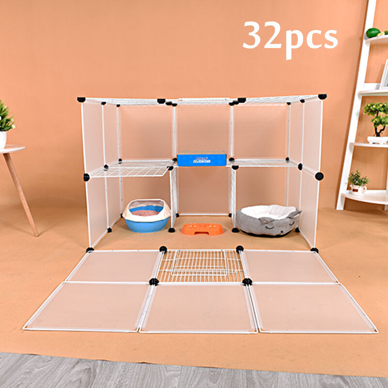 dhz grote kat villa thuis huisdier bed huisdier kooi witte draad hek hondenkennel anti-skip kat hek plastic thuis houten hammer