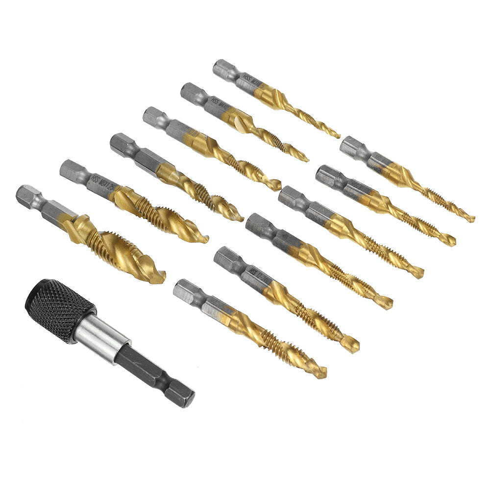 13 stuks m3-m10 metrische schroefdraad tap boren set hex shank boor schroef compound tap handgereedschap met gezamenlijke staaf