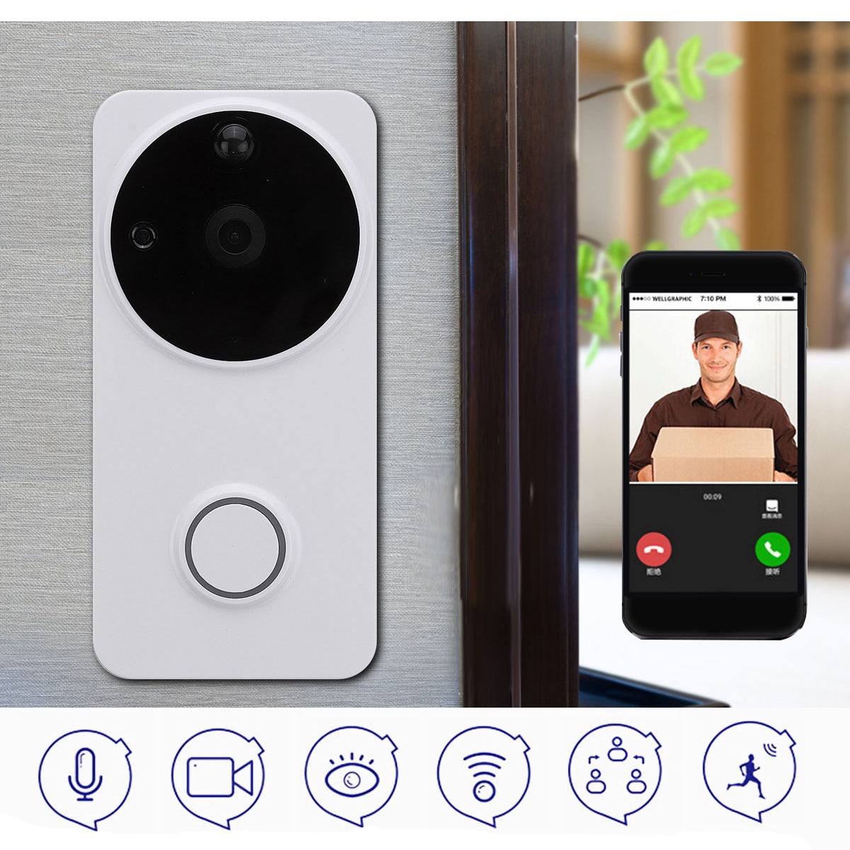 wireless wifi ring doorbell telefoon remote video 2-way talk audio home security