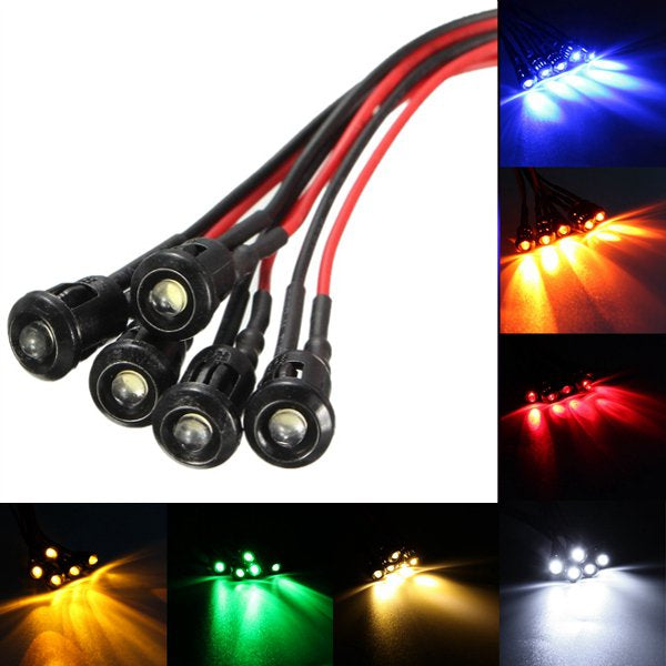 5pcs dc 12v 3mm lichtlamp pre wired 200mm met plastic bezelhouders