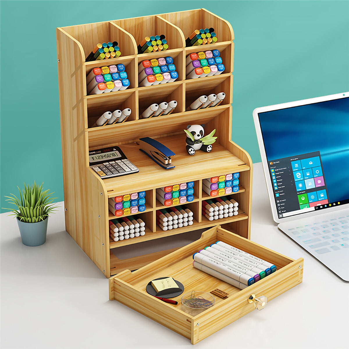 pennenhouder houten potloodopslaghouder studie home office case rack lade