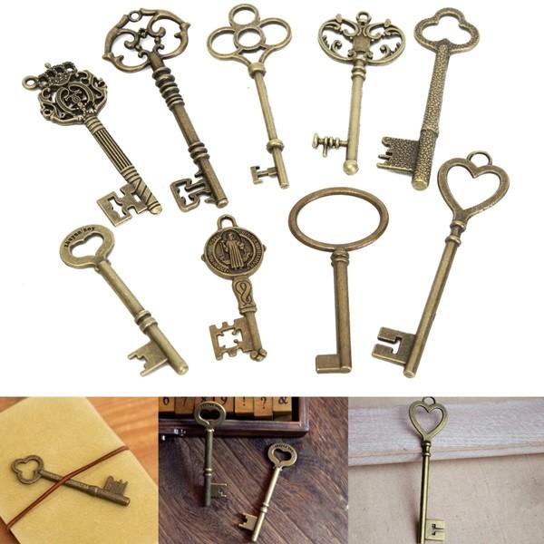 9 stuks antieke vintage skelet sleutels bronzen charm hangers voor dhz sieraden maken: