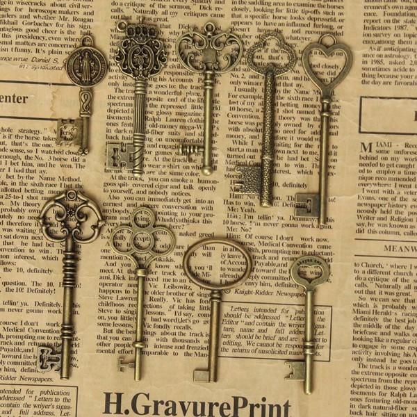 9 stuks antieke vintage skelet sleutels bronzen charm hangers voor dhz sieraden maken: