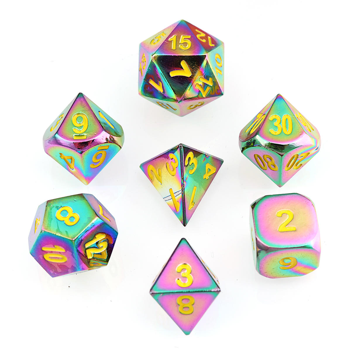 7 stuks reliëf heavy metal polyhedral dice dnd rpg mtg rollenspel met tas