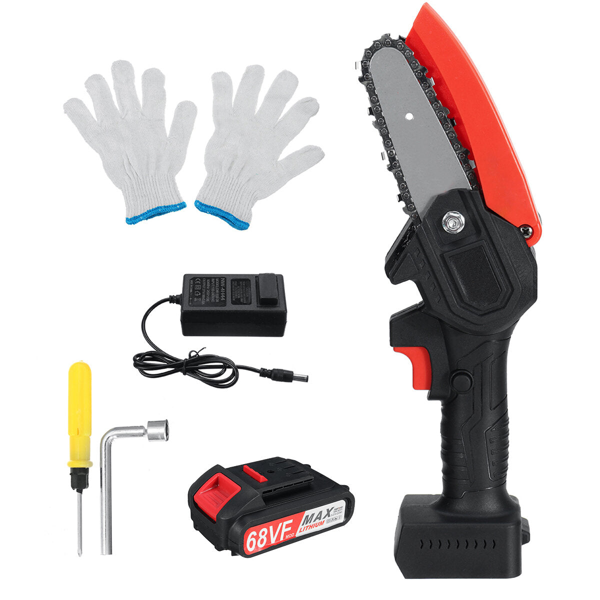 4 inch mini draadloze elektrische kettingzaag eenhandszaag houtbewerking houtsnijder w / 1/2 batterij