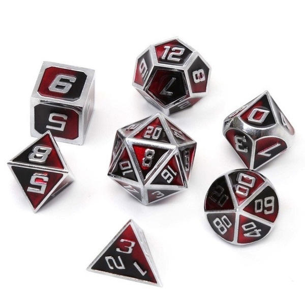 7 stuks gemengde kleur polyhedral dobbelstenen metalen rpg dobbelstenen set met fluwelen zak kerkers en draak zwarte tafel games zinklegering math onderwijs