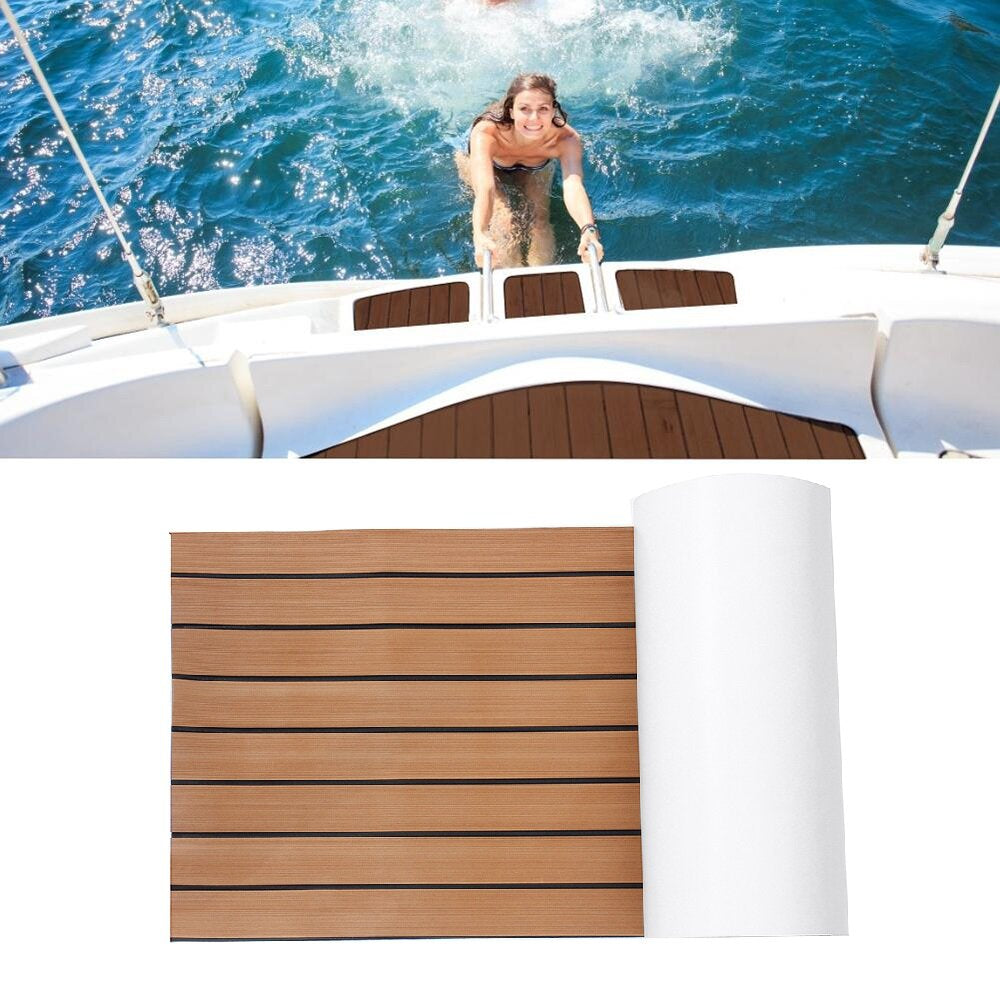 6mm 45x240 cm eva foam teak dekblad zelfklevende boot jacht synthetische decking foam vloermat bruin met zwarte strepen