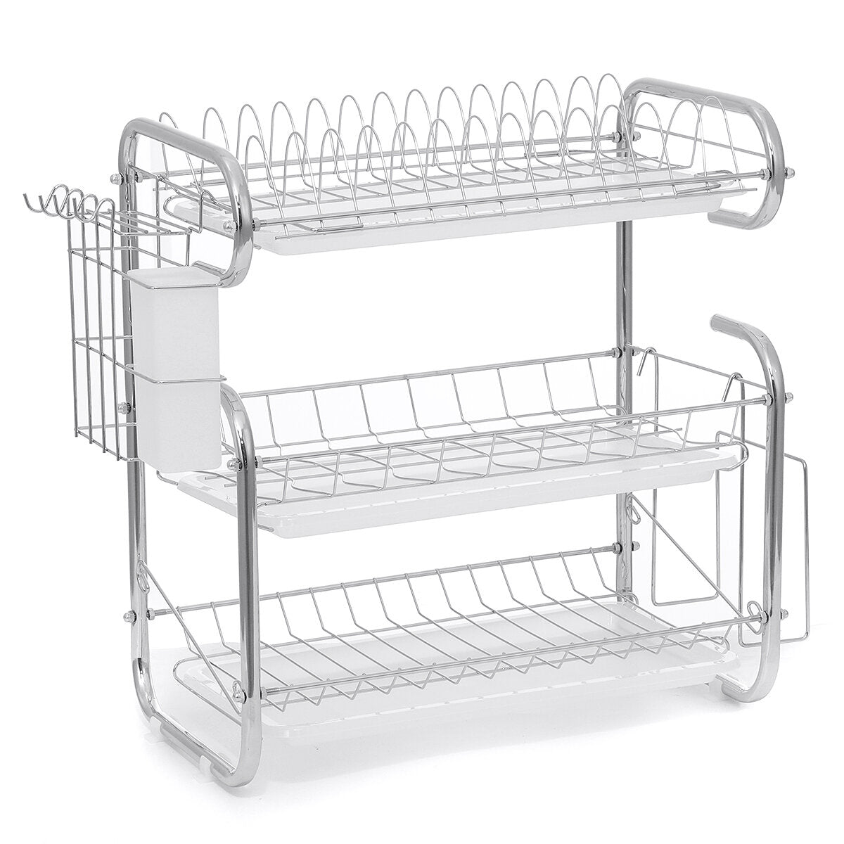Schotel Droogrek Over De Gootsteen Afdroogrek, Roestvrij Staal Afwasrek Drainer, Keuken Counter Organizer, Met Gebruiksvoorwerp Houder, Effectieve Drainage Drogen (Kleur: Zwart-A, Grootte: 85Cm