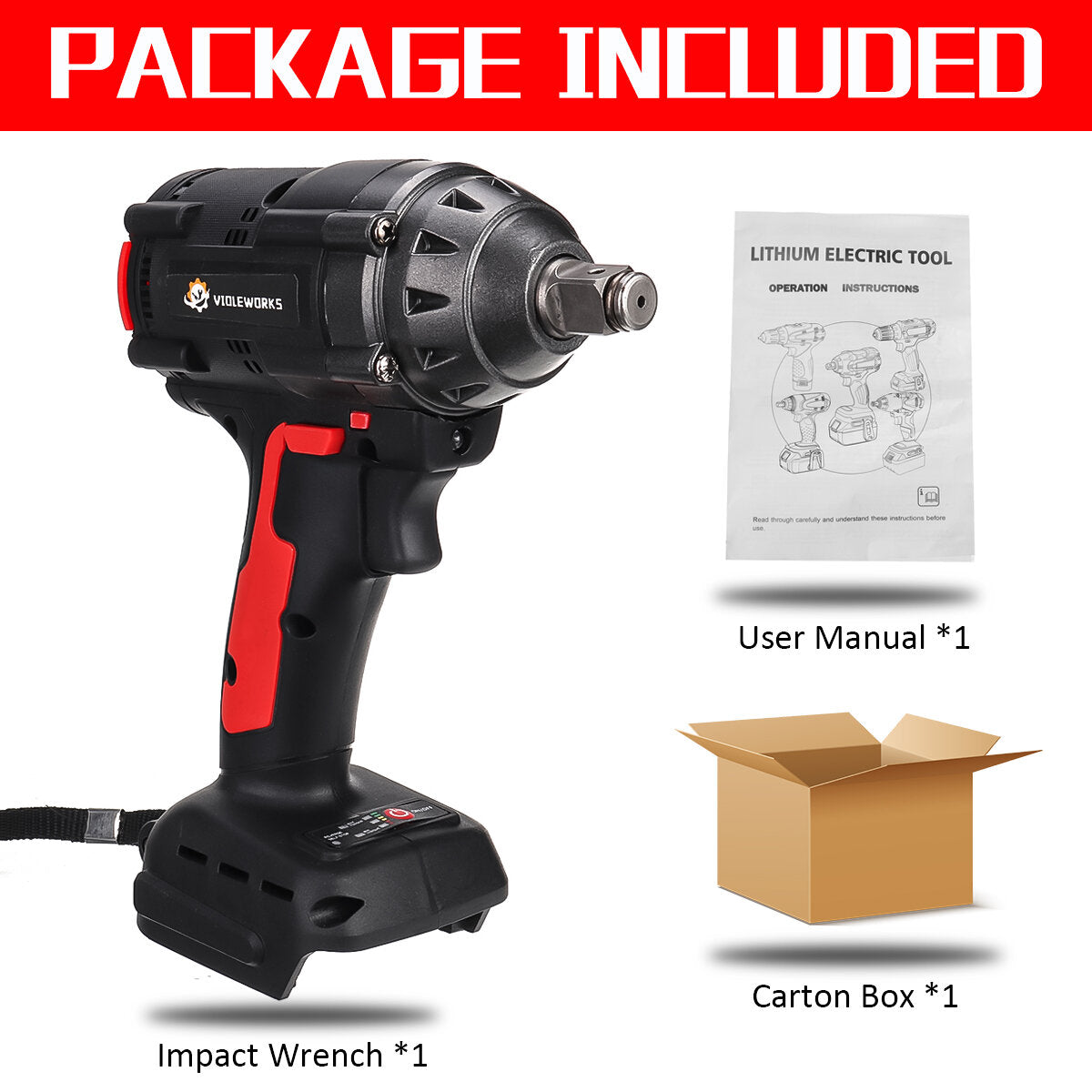 288vf 1 / 2inch 520nm max. borstelloze slagmoersleutel li-ion elektrische sleutel met 2/1/0 batterij ook voor makita-batterij