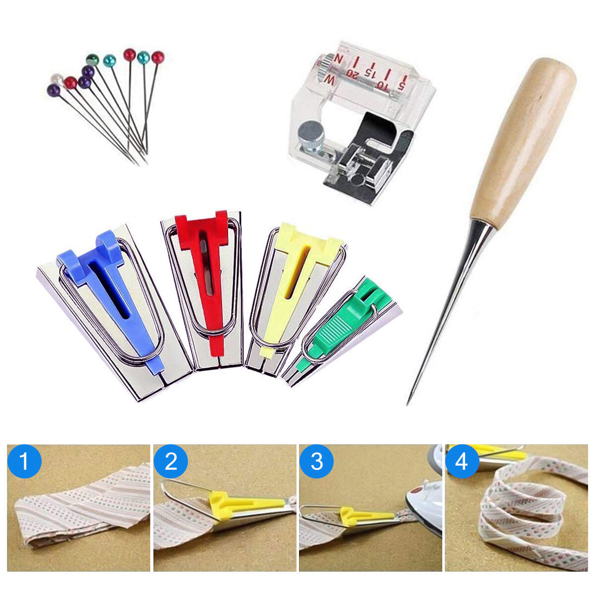 naaiband maker kits 4 maten 6 mm 12 mm 18 mm 25 mm huishoudelijke dhz stof patchwork naaien accessoires gereedschap makers kit met binding foot craft clips priem quilters pin voor quilt binding