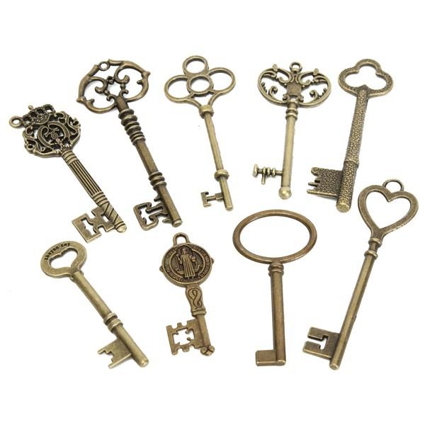 9 stuks antieke vintage skelet sleutels bronzen charm hangers voor dhz sieraden maken: