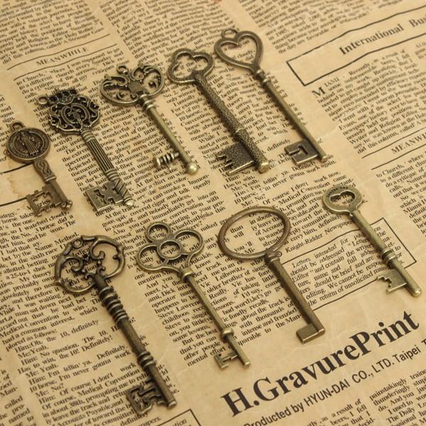 9 stuks antieke vintage skelet sleutels bronzen charm hangers voor dhz sieraden maken: